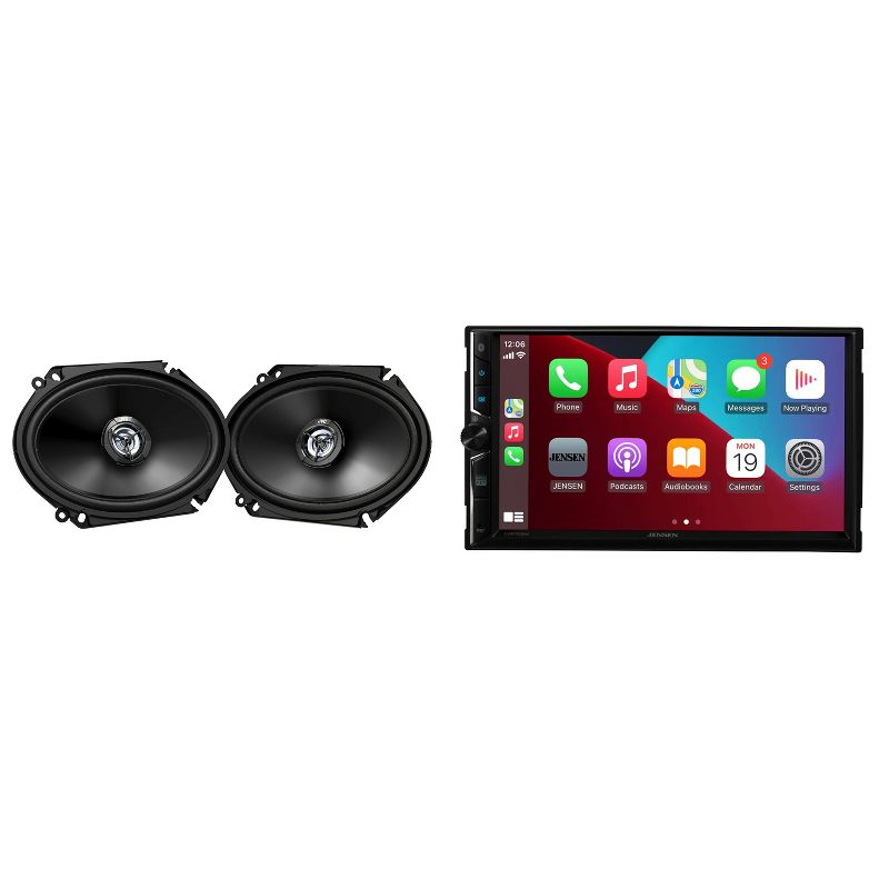 Jensen CAR723W 7" Touch Screen Digital Multimedia Receiver Wireless or Wired Apple CarPlay and Android Auto Compatible with 1 Pair JVC CS-DR6821 30..., 1 of 4