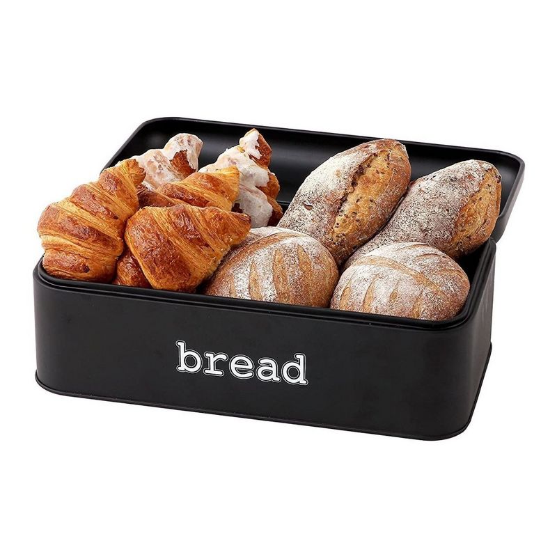 Juvale Stainless Steel Bread Box for Kitchen Countertop, Large Black Bin for 2 Loaves, English Muffins, 16.75x9x6.5 In, 5 of 9