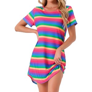 cheibear Women's Curved Hem Round Neck Short Sleeve T-shirt Dress Sleepshirt - 1 of 4