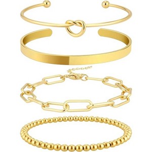 BRINJOY 4-Piece Layered Gold Bracelet Set - 14K Gold Plated Stackable Jewelry for Women - 1 of 4