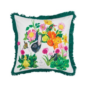 C&F Home 18" x 18" Bunny Floral Spring Printed and Embellished Spring Easter Themed Accent Throw Pillow - 1 of 4