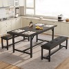 GOCAPTAIN 3-Piece Dining Table Set, Kitchen Table with 2 Benches, Wooden Dining Room Table Set for 4-6 People, Space Saving Set for Home, Apartment - 2 of 4