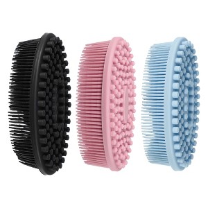 Unique Bargains Shower Silicone 2 in 1 Body Scrubber 3 Pcs - 1 of 4