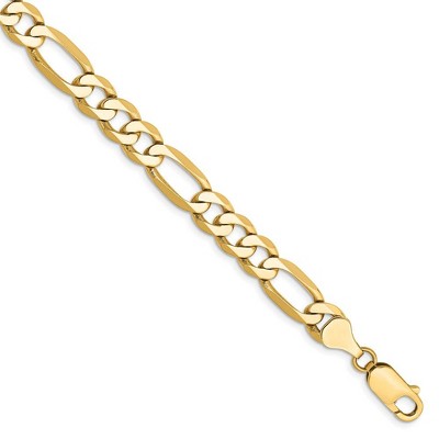 Black Bow Jewelry Men's 7mm, 14k Yellow Gold, Flat Figaro Chain Bracelet