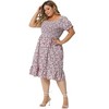 Agnes Orinda Women's Plus Size Smock Ruffle Short Sleeve Floral Flared Flowy Dresses - 3 of 4