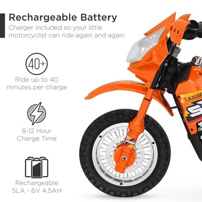 6V Orange Kids Electric Ride-On Motorcycle with Training Wheels