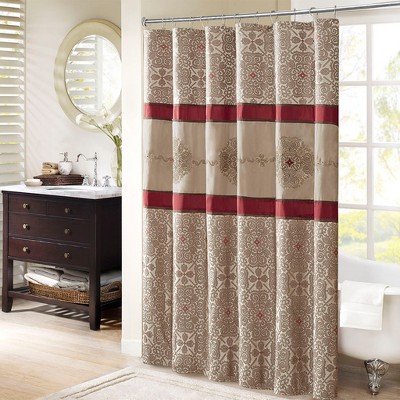 VYNXARIA 72*72"Elegant and luxurious jacquard design shower curtain pieced in polyoni and embroidery treatment,Red