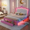 NicBex Bed Frame with LED Lights,Upholstered Bed Frame with Storage Drawers,Princess Bed With Crown Headboard for Girls, No Box Spring Needed,Pink+White - 3 of 4