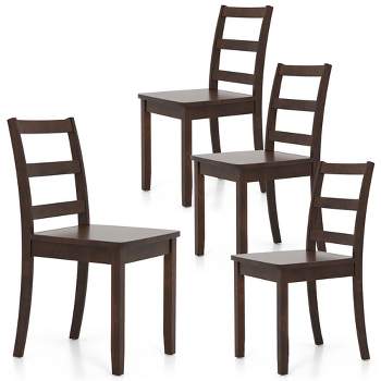 Tangkula Set of 4 Dining Chairs Ladder Back Armless Side Chair w/ Solid Rubber Wood Legs