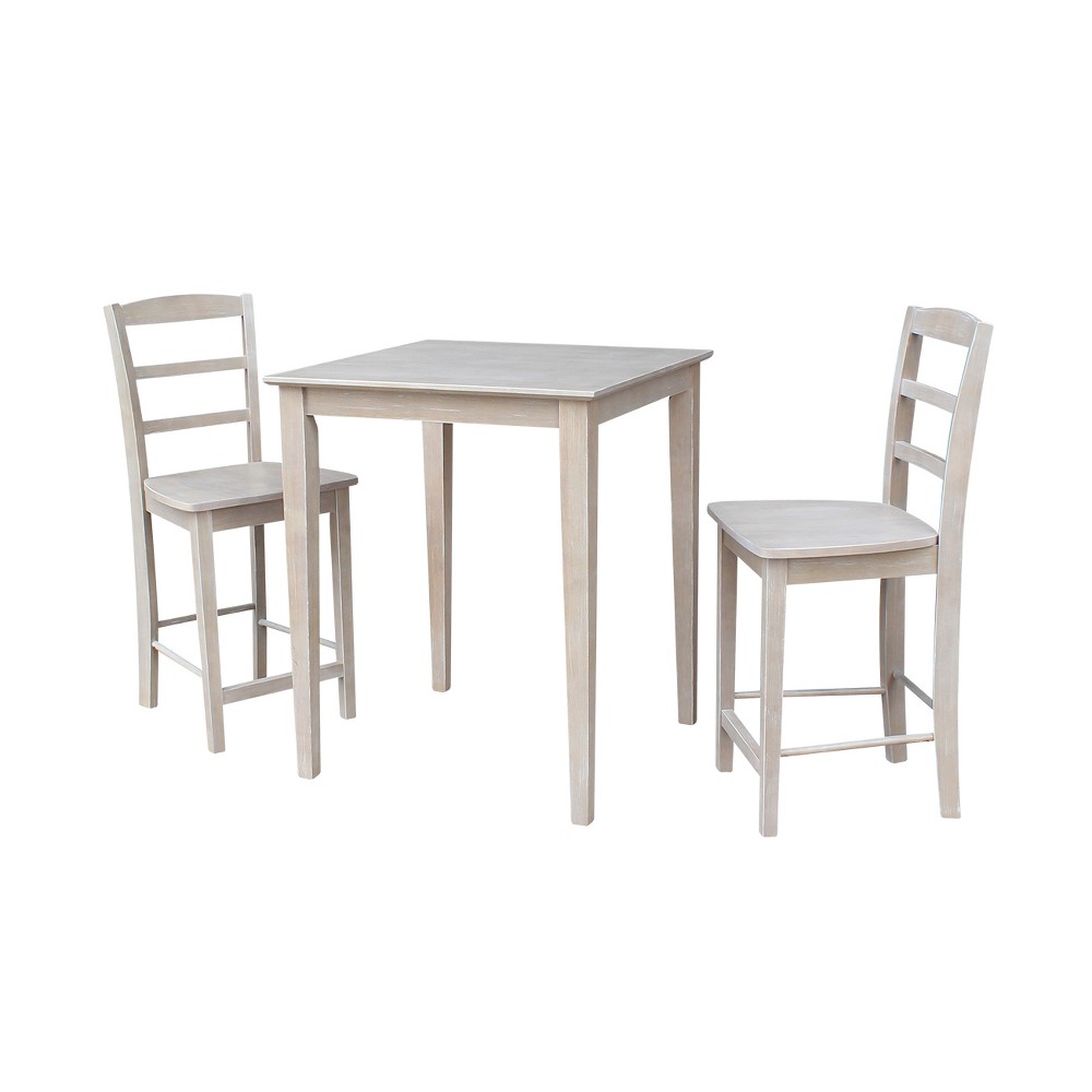 3pc Solid Wood 30x30 Counter Height Table and 2 Madrid Stools Washed Gray Taupe - International Concepts was $729.99 now $547.49 (25.0% off)