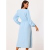 Seta T Women's Casual Long Sleeve Midi V Neck Vintage Smocked Waist Flowy Long Dress - 4 of 4