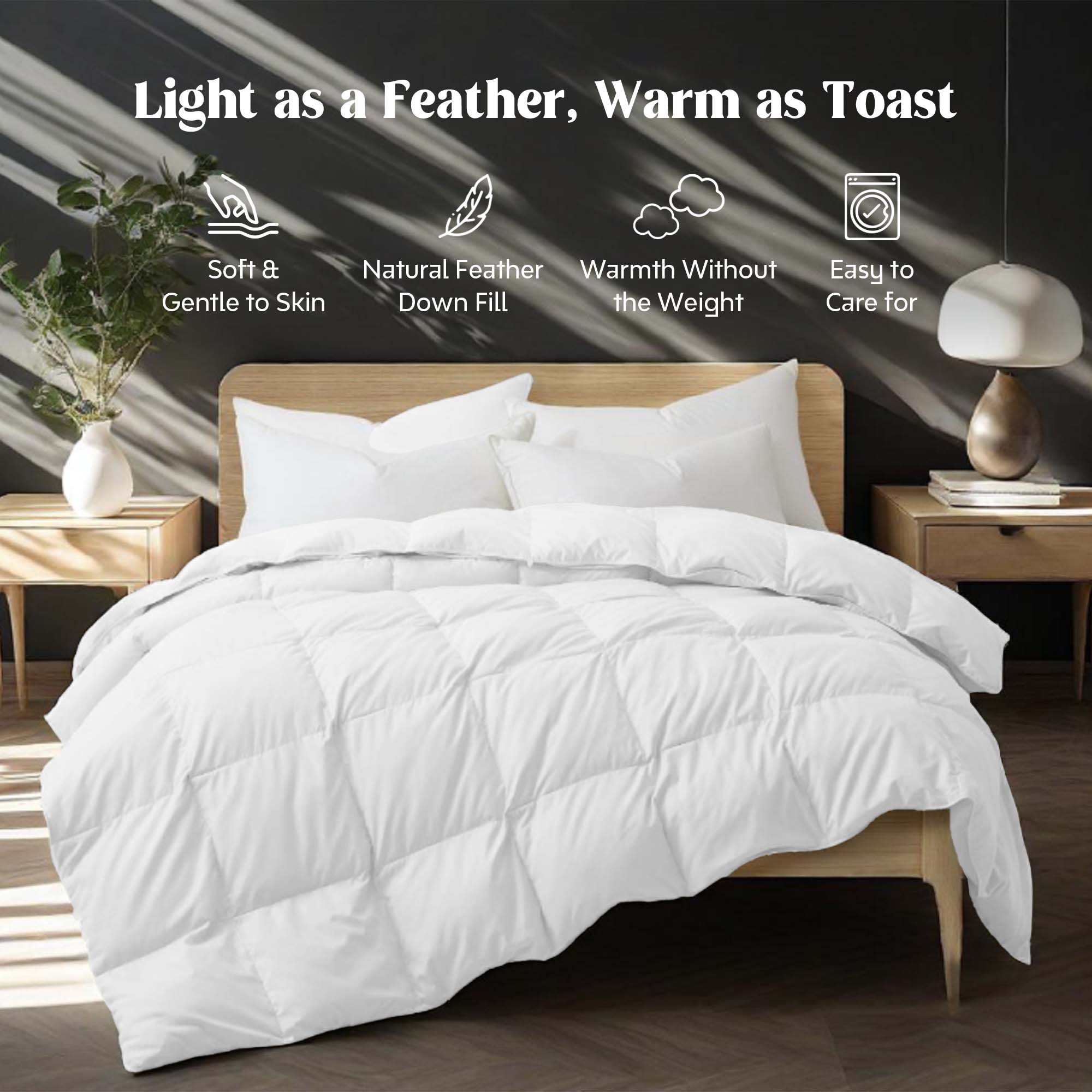 Peace Nest Natural Light Warmth White Goose Down Comforter, Ultra Soft & Silent 360TC Fabric Duvet Insert, King