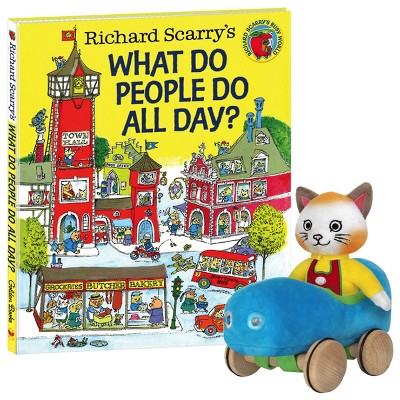 Yottoy Huckle Cat Soft Toy With Car & Richard Scarry Hardcover Book