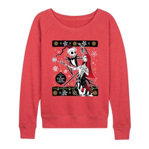 Women's - Disney - Jack And Sally Ornaments Lightweight French Terry Wide Neck Long Sleeve Graphic Shirt - 1 of 3