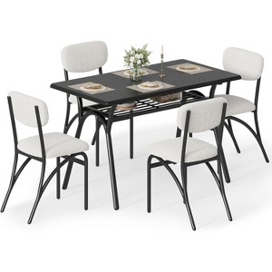 Jojoka Dining Table Set for 4, Kitchen Table with Boucle Chairs for 4,Black - 1 of 4