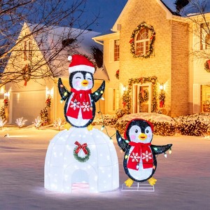 Costway Lighted Christmas Decoration Penguins Igloo 170 White LED Lights for Home Lawn - 1 of 4