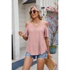 Womens Eyelet  Embroidery Tops Spaghetti Straps Short Sleeve Cold Shoulder Front Knit Casual Summer Lightweight Blouses for Women - 2 of 4