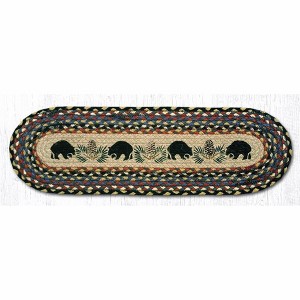 Earth Rugs Farmhouse Oval Stair Tread – Black Bears Woodland Design 27"x8.25" - 1 of 3