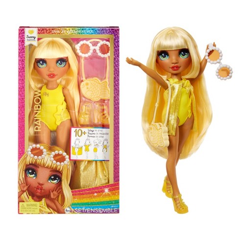 Rainbow High Swim & Style Sunny Yellow 11'' Doll With Shimmery Wrap To Style  10+ Ways, Removable Swimsuit, Sandals, Accessories : Target