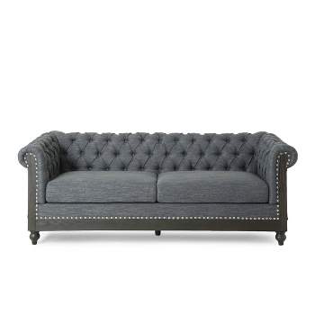 Castalia Chesterfield Tufted Fabric 3 Seater Sofa with Nailhead Trim - Christopher Knight Home