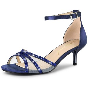 Allegra K Women's Satins Rhinestone Mesh Kitten Heels Sandals - 1 of 4