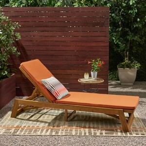 Christopher Knight Home Paul Outdoor Acacia Wood Adjustable Chaise Lounge with Cushion - 1 of 4