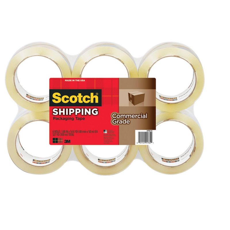Scotch Commercial-Grade Shipping Tape Refill, Pack of 6, Clear, 1 of 2