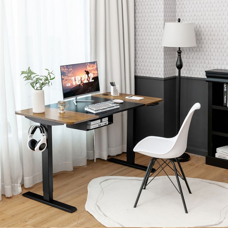 55''x28'' Electric Standing Desk Height Adjustable Sit Stand Desk w/USB Port Brown\Black, 3 of 10
