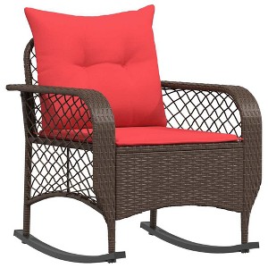 vidaXL Patio Rocking Chair with Cushions - Brown Poly Rattan/Steel Frame - Outdoor Lounger for Garden/Patio - Removable Covers, UV Resistant - 1 of 4