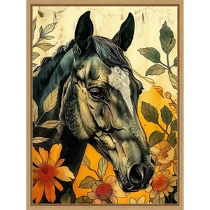 Amanti Art Dark Horse in Flowers by Justyna Jaszke Framed Canvas Wall Art - 1 of 4