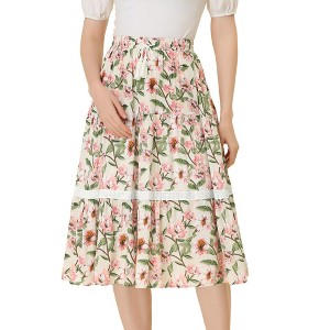 Allegra K Women's Boho Floral Lace Insert Drawstring Elastic Waist Summer Midi Skirt - 1 of 4