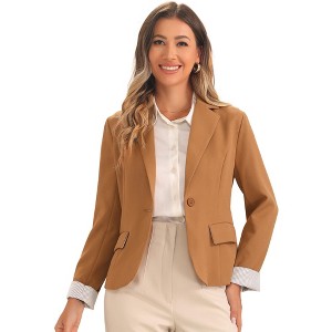 Allegra K Women's Long Sleeve One Button Notch Lapel Collar Blazer - 1 of 4