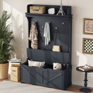TIRAMISUBEST Hall Tree with Storage Bench - Dark Blue Entryway Organizer with Storage - 1 of 4