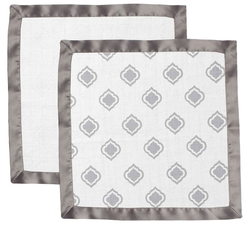 Bacati - Moroccan Tiles Aqua/Lime/Gray Muslin 2 pc Security Blankets, 4 of 10