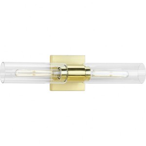 Progress Lighting Clarion 2-Light Brushed Nickel Glass Modern Bath Vanity Light, Satin Brass, Cylindrical Shade - 1 of 4