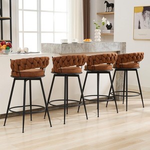 DYHOME 28 inch Bar Stools Set of 4, Modern Counter Height Bar Stools, 360° Swivel Suede Fabric Stool Chairs with Woven Back and Footrest - 1 of 4
