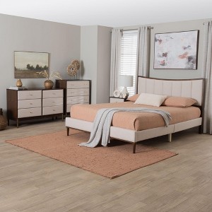 Baxton Studio Nikolai Mid-Century Channel Tufted Beige Fabric and Wenge Brown Wood 4-Piece Queen Bedroom Set - 1 of 4