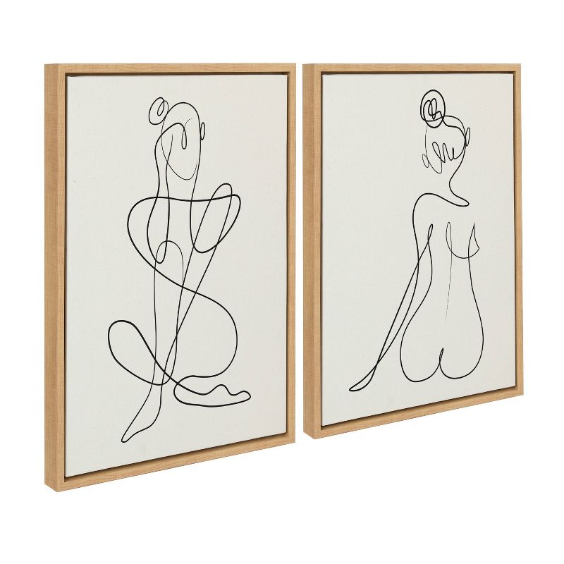 (Set of 2) 18&#34; x 24&#34; Sylvie Thinking of You Line Art and Sitting Beauty Framed Canvas Set Natural - Kate &#38; Laurel All Things Decor, 3 of 8
