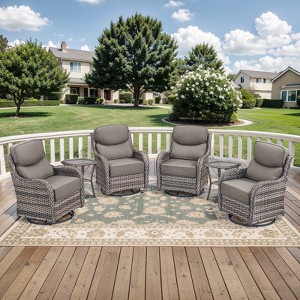 Outdoor Swivel Rocker Chair with 6 Inch Thick Cushion 2 in 1 Porch Glider Swivel Chair - Wicker Patio Furniture Patio Swivel Glider Seating - 1 of 4