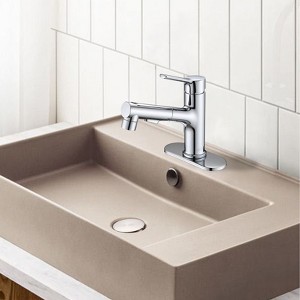 Kumasinova Bathroom Faucet 1 Hole with Pull-Out Sprayer,Bathroom Sink Faucet with Pop-Up Drain,Stainless Steel Vanity Faucet for Bathroom Sink - 1 of 4