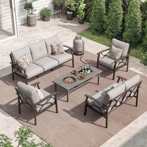 HeynemoOutdoor Patio Furniture Set, 5 Piece Patio Conversation Set with Fire Table and Ottomans, Metal Furniture Set for Porch Backyard Garden - 1 of 4