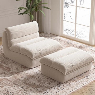 SYFERLORY Bean Bag Chair with Ottoman, Cozy Comfy Reading Nook Chairs, Ultra Soft Corduroy Fabric (Beige)
