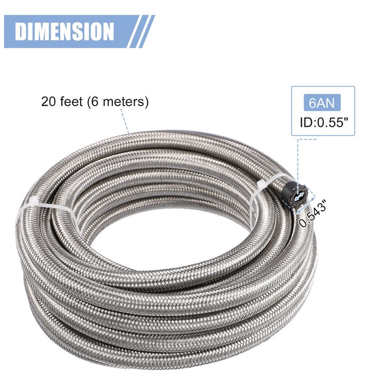 Unique Bargains Car 20ft 6AN 3/8" Universal CPE Braided Oil Fuel Line Hose Kit Stainless Steel Silver Tone, 4 of 7