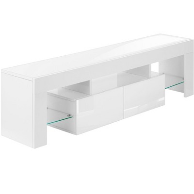 Contemporary Glossy White 63" TV Stand with Tempered Glass Shelves