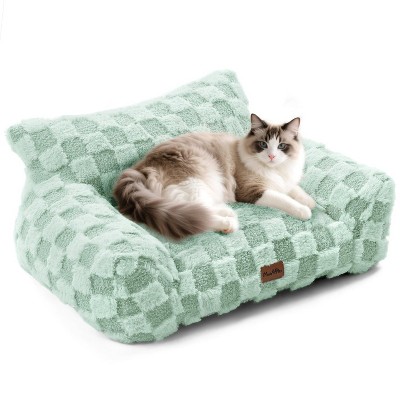 Soft Cat Couch Bed, Faux Fur Checkered Pet Sofa