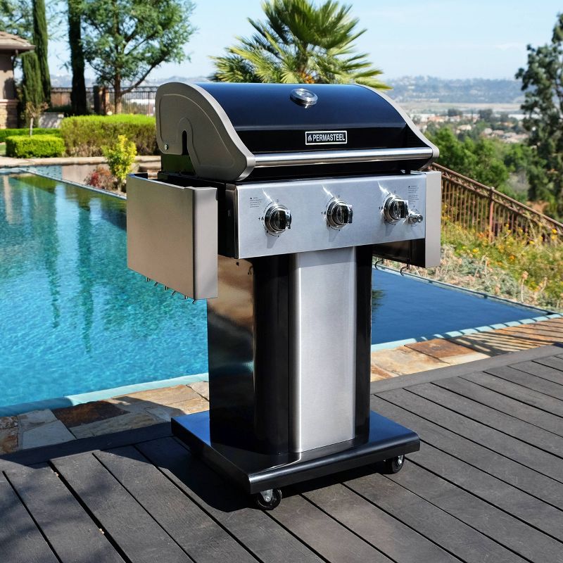 Permasteel 3-Burner Gas Grill with Foldable Side Tables, 4 of 8
