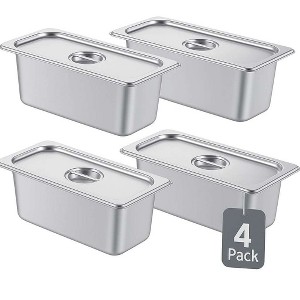 Alpha Living 4 Pack Stainless Steel Steam Table Pans with Lids, 1/3 Size 6" Deep Hotel Pans for Catering, Buffet, Restaurant or Home Use - 1 of 4