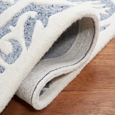 Light Blue and Ivory Floral Hand-Tufted Wool Runner Rug