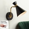 360 Lighting Modern Wall Lamp with USB Port Matte Black Brass Plug-In 6 1/4" Light Fixture Cone Shade for Bedroom Bedside House Reading - 2 of 4
