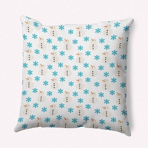 16"x16" Snowmen in Snowstorm Square Throw Pillow Turquoise Blue - e by design: Indoor Polyester Twill, Winter Theme - 1 of 4